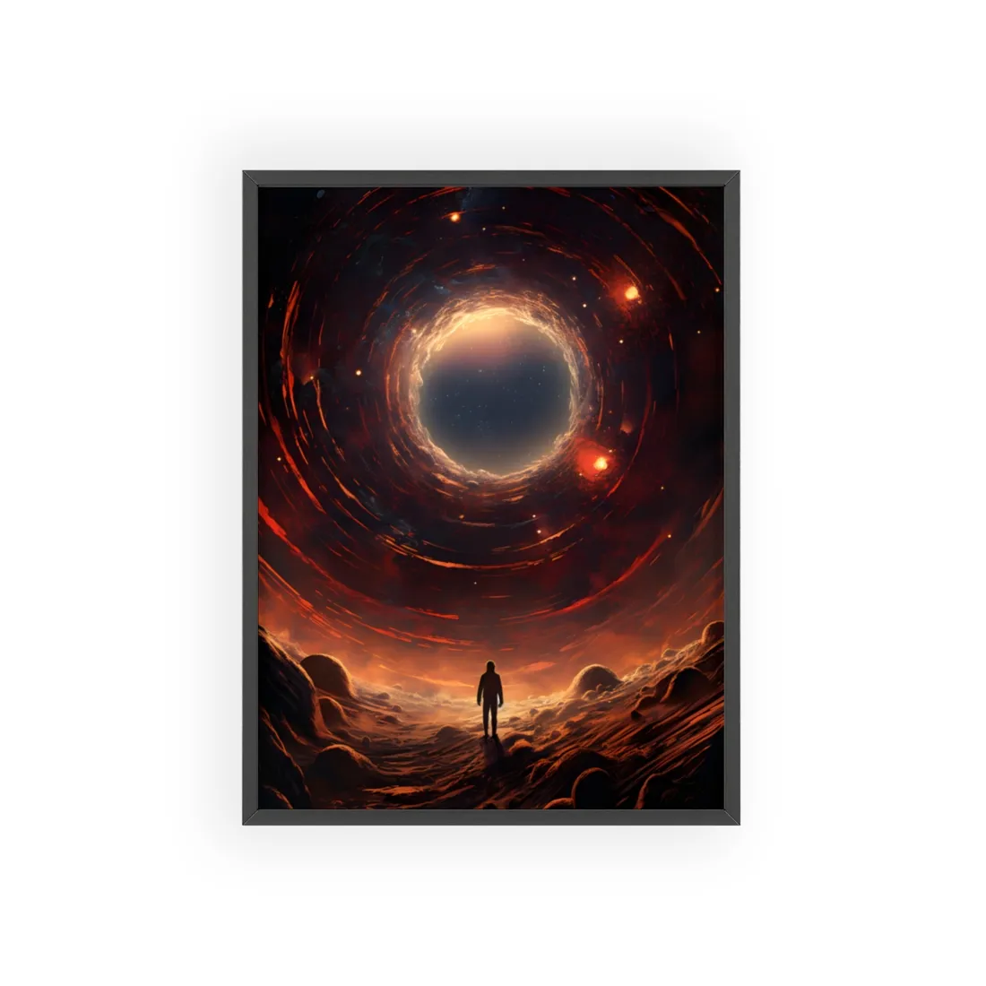 Black Hole Cosmic: A Realistic Digital Artwork of a Planet in Orbit - Framed Poster