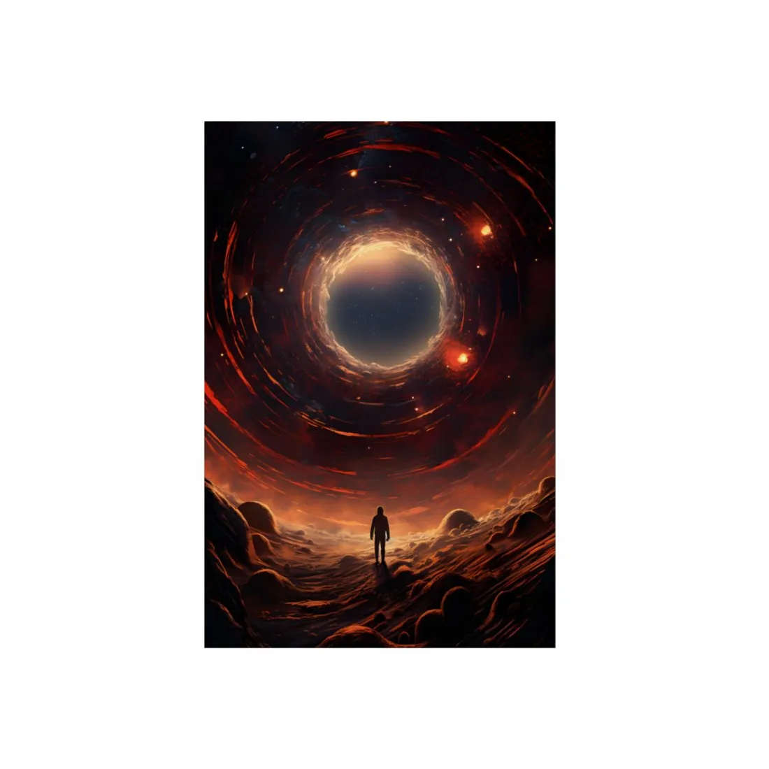 Black Hole Cosmic: A Realistic Digital Artwork of a Planet in Orbit - Metal Poster