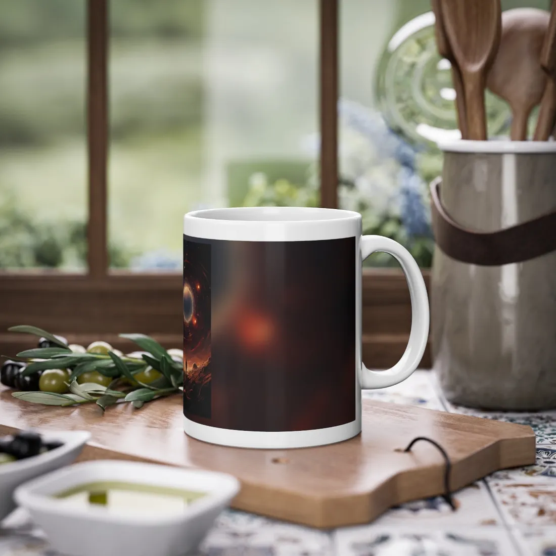 Black Hole Cosmic: A Realistic Digital Artwork of a Planet in Orbit - Mug