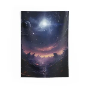 Galaxy over Rocky Canyon Path Wall Tapestry