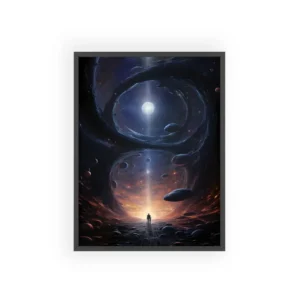 Silhouette Beneath Cosmic Vortex Framed Poster