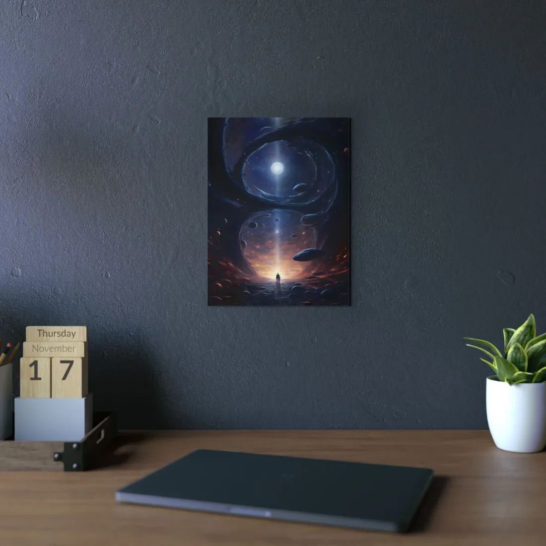 Black Hole Cosmic Dance: Massive Planet Orbits a Dark Star - Metal Poster