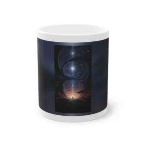 Silhouette Beneath Cosmic Vortex Mug