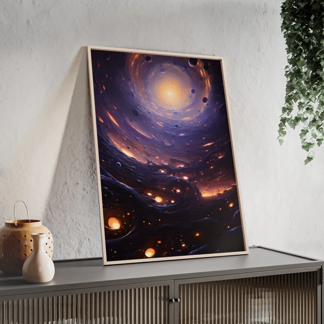 Black Hole Cosmic Encounter: Massive Planet Digital Art - Framed Poster