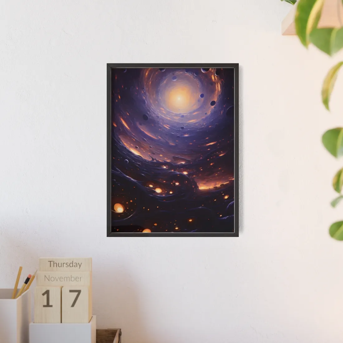 Black Hole Cosmic Encounter: Massive Planet Digital Art - Framed Poster