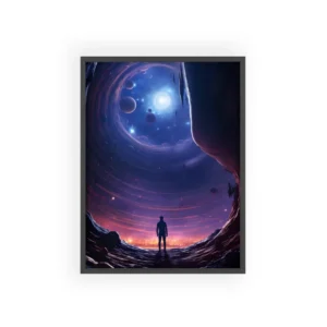 Silhouette Figure Facing Galaxy Tunnel Framed Poster