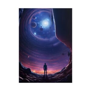 Silhouette Figure Facing Galaxy Tunnel Poster