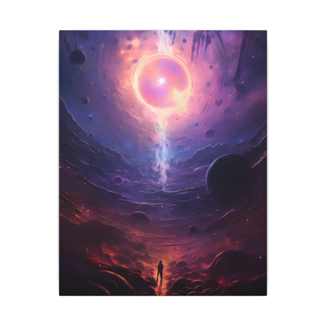 Black Hole Cosmic Odyssey: Dark Planet in Space Art - Canvas