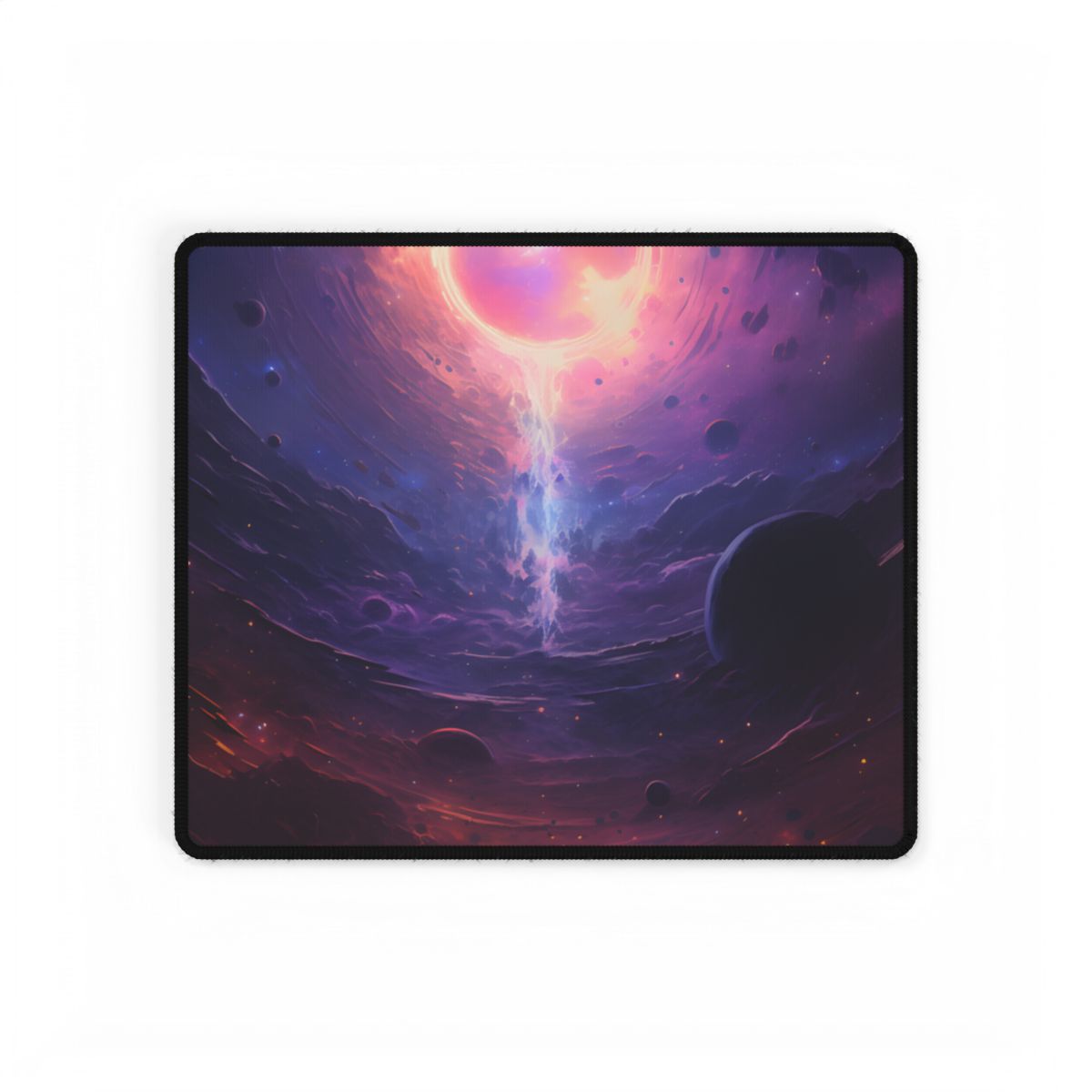 Black Hole Cosmic Odyssey: Dark Planet in Space Art - Desk Mat