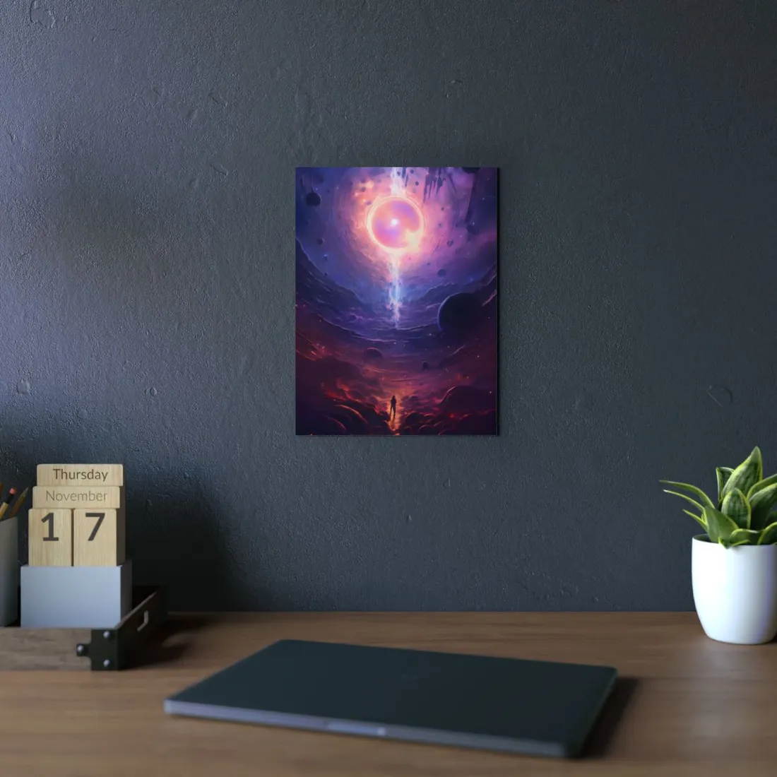 Black Hole Cosmic Odyssey: Dark Planet in Space Art - Metal Poster
