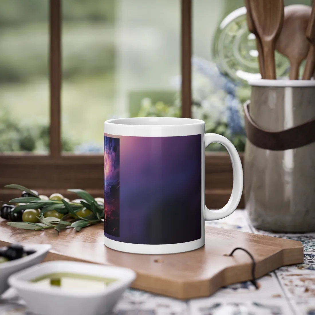 Black Hole Cosmic Odyssey: Dark Planet in Space Art - Mug