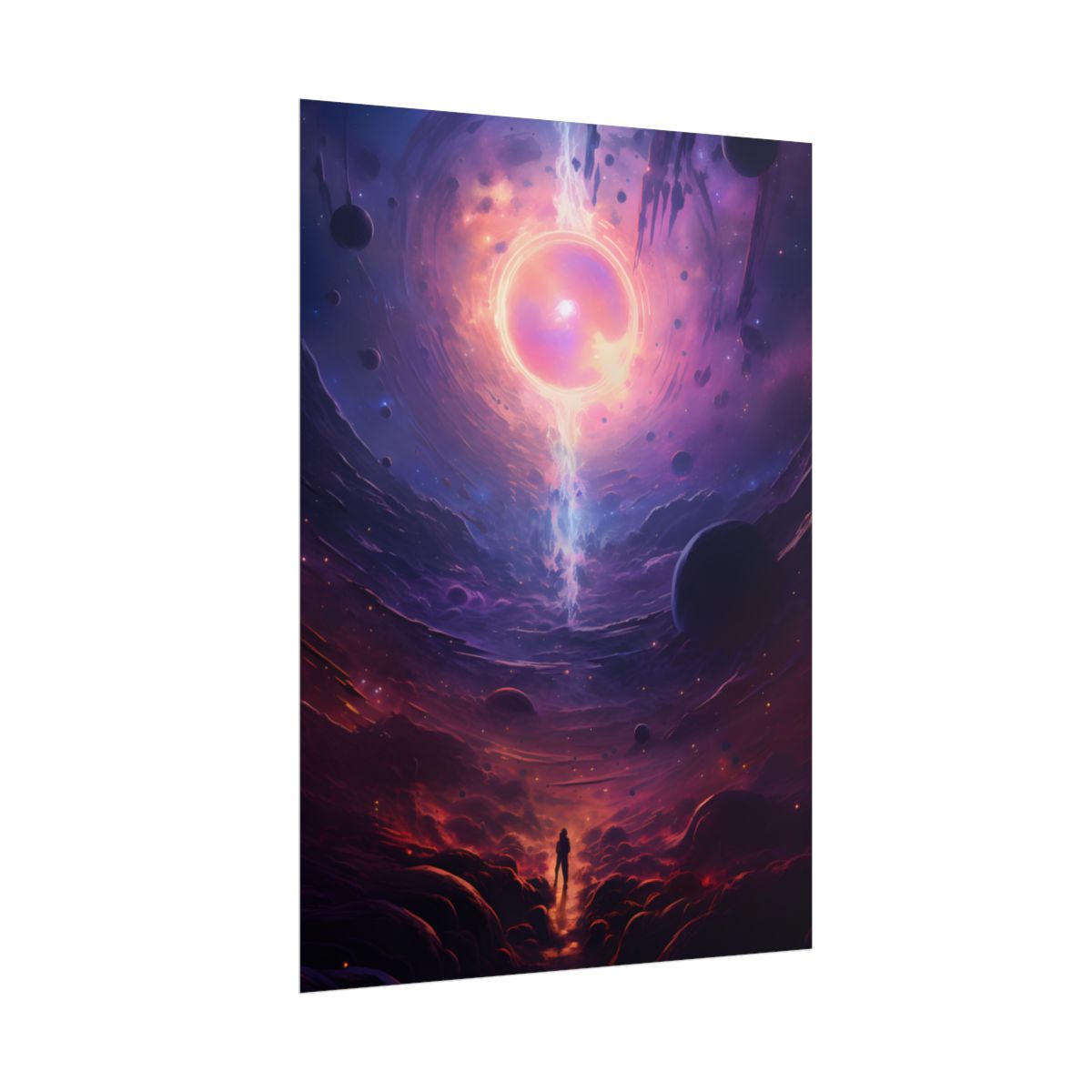 Black Hole Cosmic Odyssey: Dark Planet in Space Art - Poster