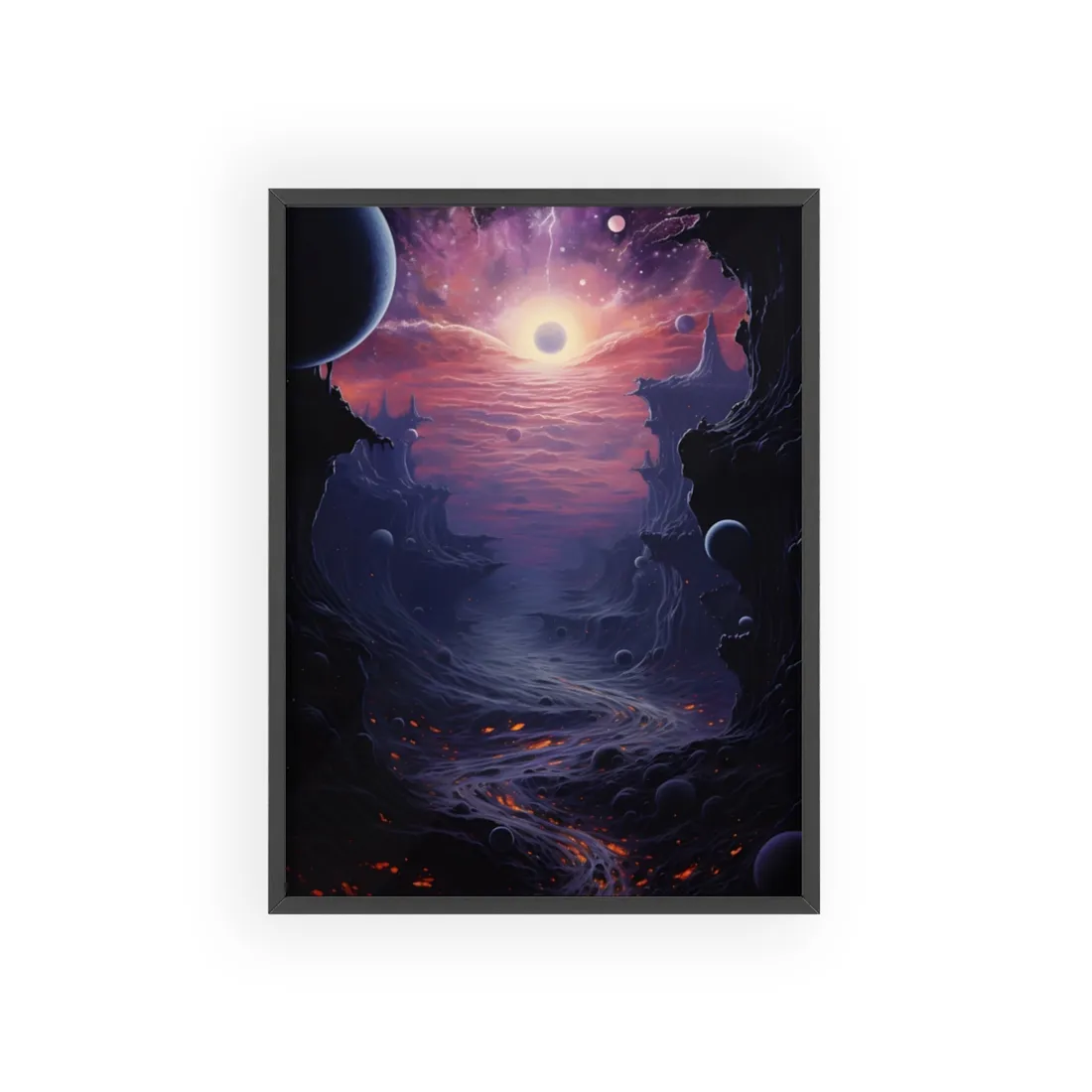 Black Hole Cosmos: Graphic Representation of a Massive Planet - Framed Poster