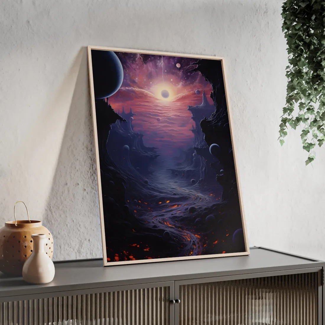 Black Hole Cosmos: Graphic Representation of a Massive Planet - Framed Poster