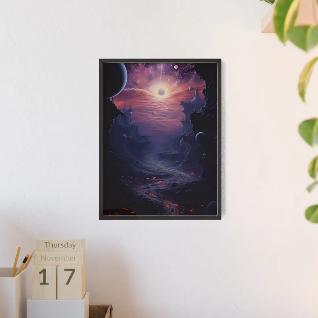 Black Hole Cosmos: Graphic Representation of a Massive Planet - Framed Poster
