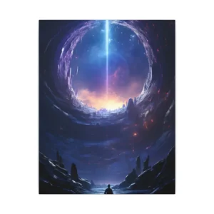 Lone Figure Facing Cosmic Portal Canvas Print