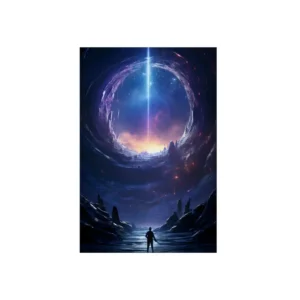 Lone Figure Facing Cosmic Portal Metal Poster