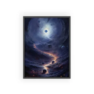 Swirling Space Vortex with Planets Framed Poster