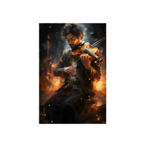 Violinist Playing in Glowing Light Metal Poster