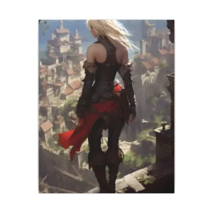 Warrior Overlooking Medieval Town Canvas Print