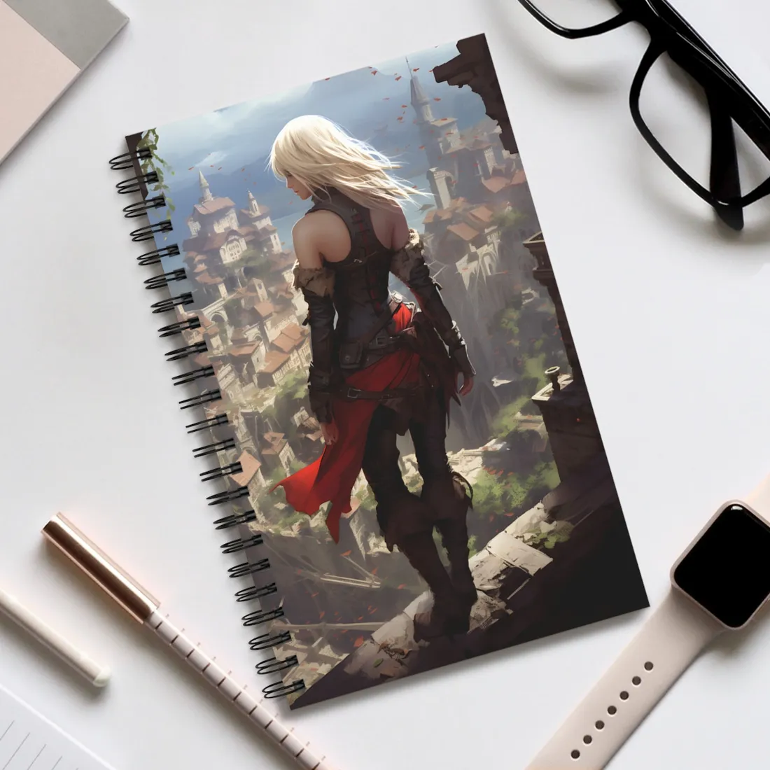 Blonde Anime Bloom: Calming Outdoor - Spiral Notebook