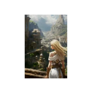 Blonde Woman Overlooking Fantasy City Metal Poster
