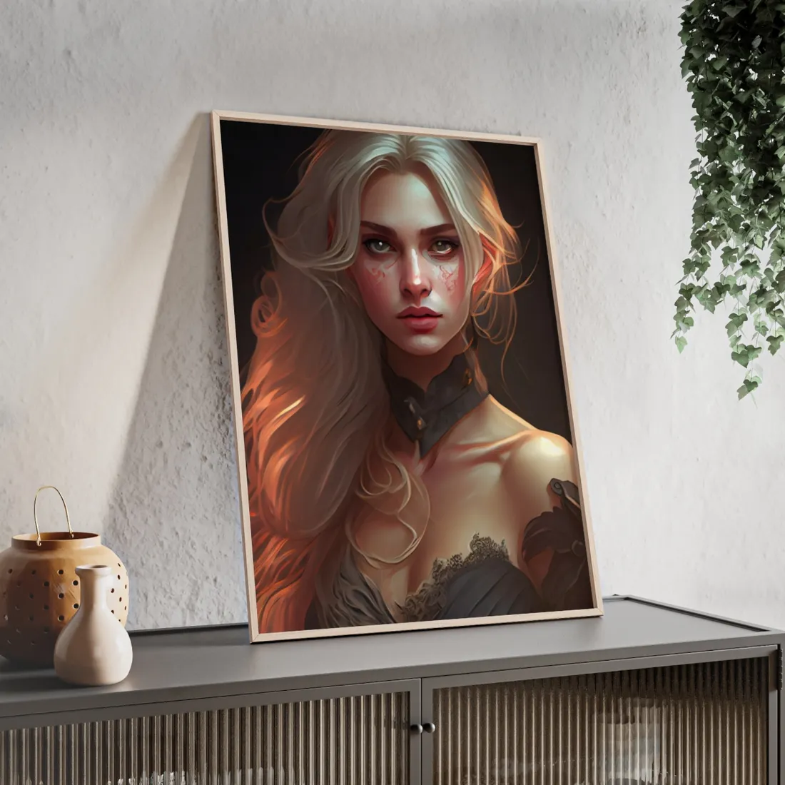 Blonde Beauty: Artistic Portrait of a Woman - Framed Poster