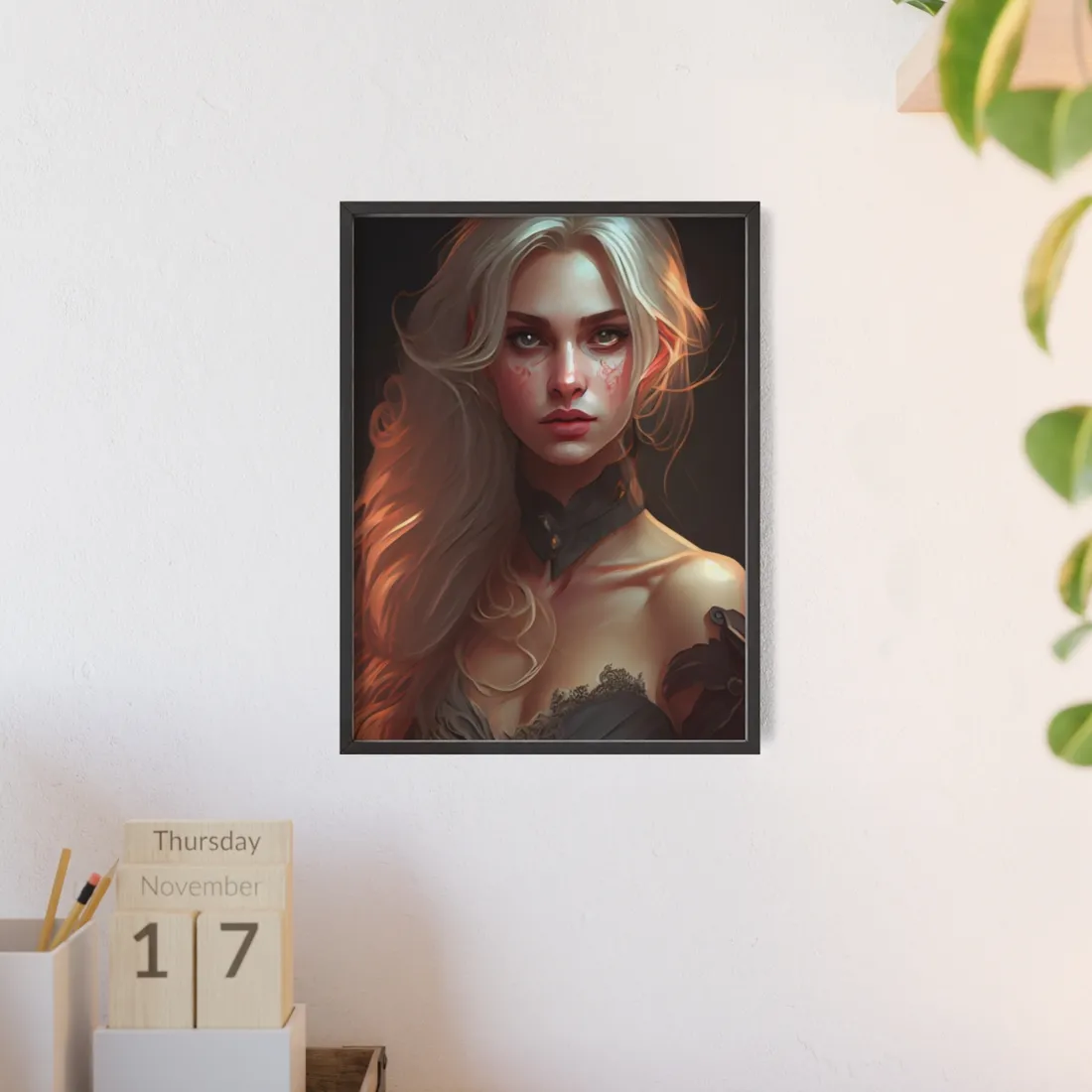 Blonde Beauty: Artistic Portrait of a Woman - Framed Poster