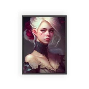 Woman with Red Flower Framed Poster