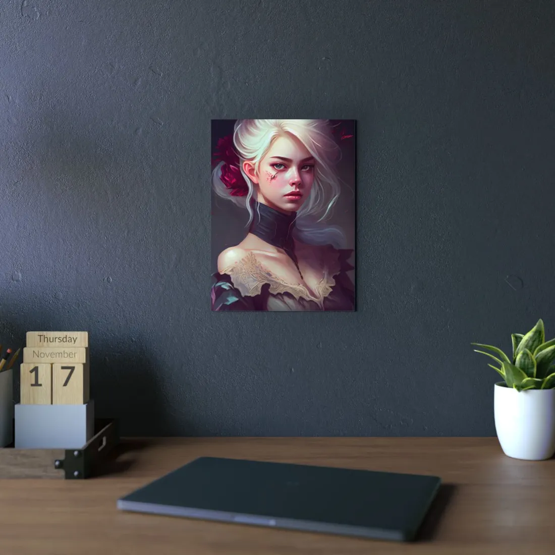 Blonde Beauty in Nature: Realistic Portrait Art - Metal Poster