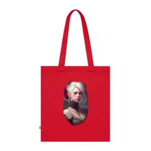 Woman with Red Flower Tote Bag