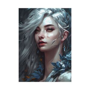 Silver-Haired Woman with Blue Leaves Poster