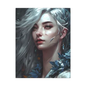 Silver-Haired Woman with Blue Leaves Canvas Print