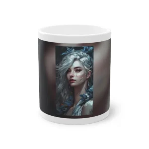 Silver-Haired Woman with Blue Leaves Mug