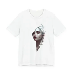 Silver-Haired Woman with Blue Leaves T-Shirt
