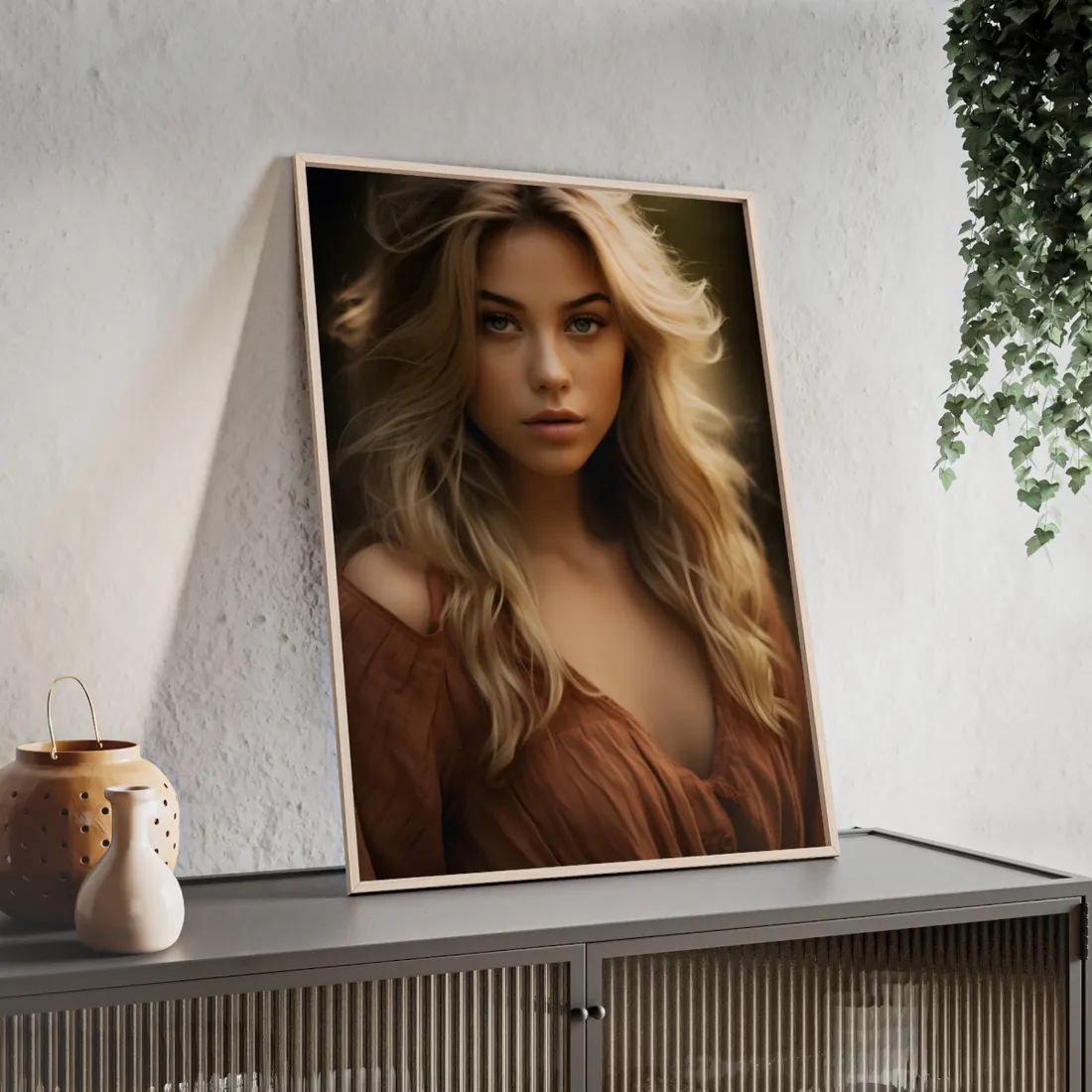 Blonde Casual Chic: Urban Outdoor Photography - Framed Poster