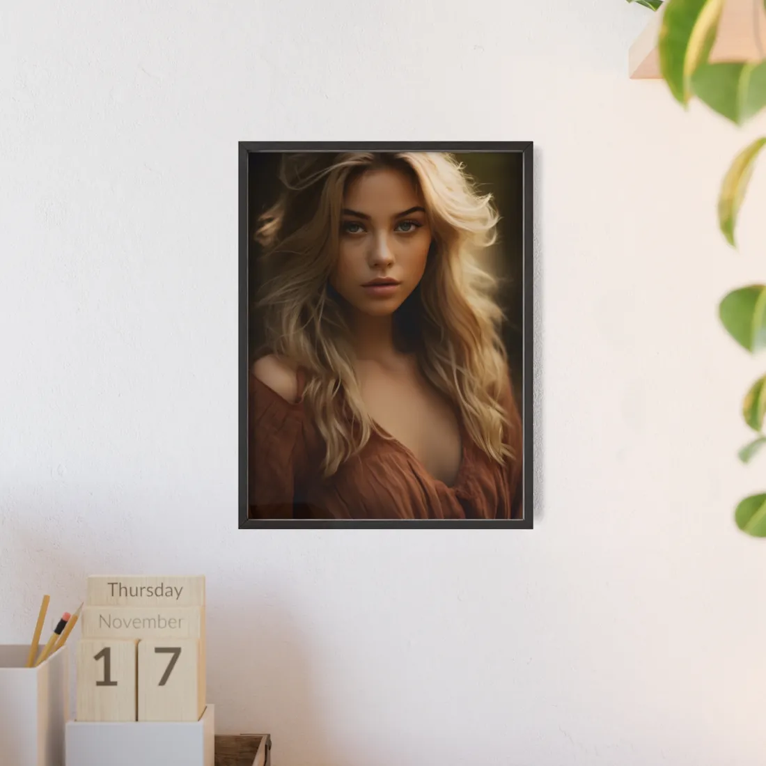Blonde Casual Chic: Urban Outdoor Photography - Framed Poster
