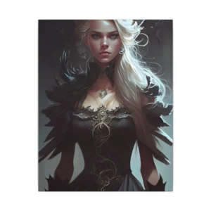 Woman in Feathered Black Cloak Canvas Print