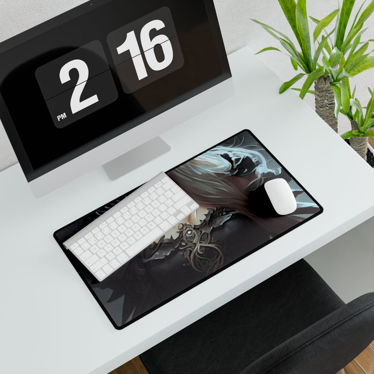 Blonde Elegance: Formal Portrait in White Dress - Desk Mat