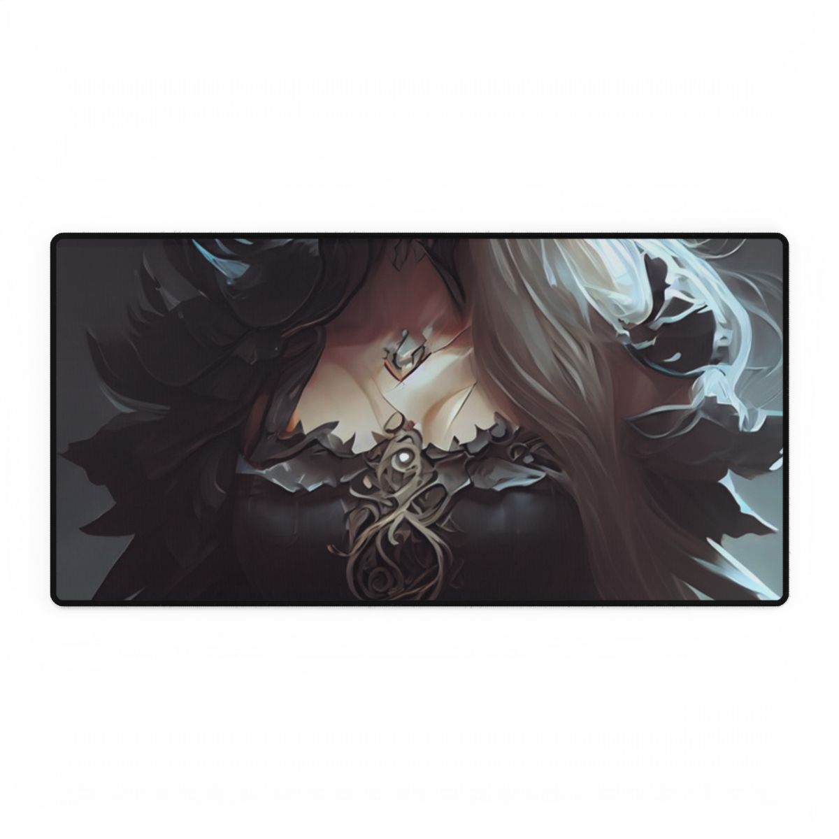 Blonde Elegance: Formal Portrait in White Dress - Desk Mat