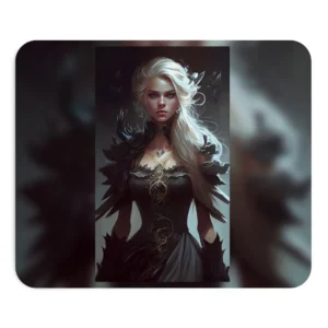 Woman in Feathered Black Cloak Mouse Pad