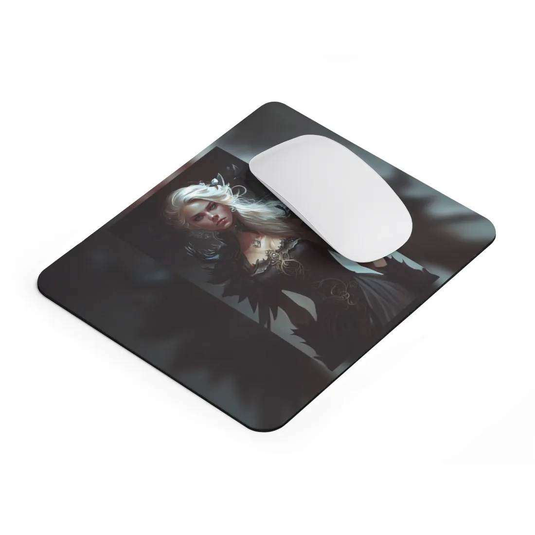 Blonde Elegance: Formal Portrait in White Dress - Mouse Pad