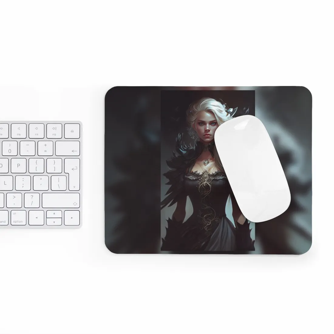 Blonde Elegance: Formal Portrait in White Dress - Mouse Pad