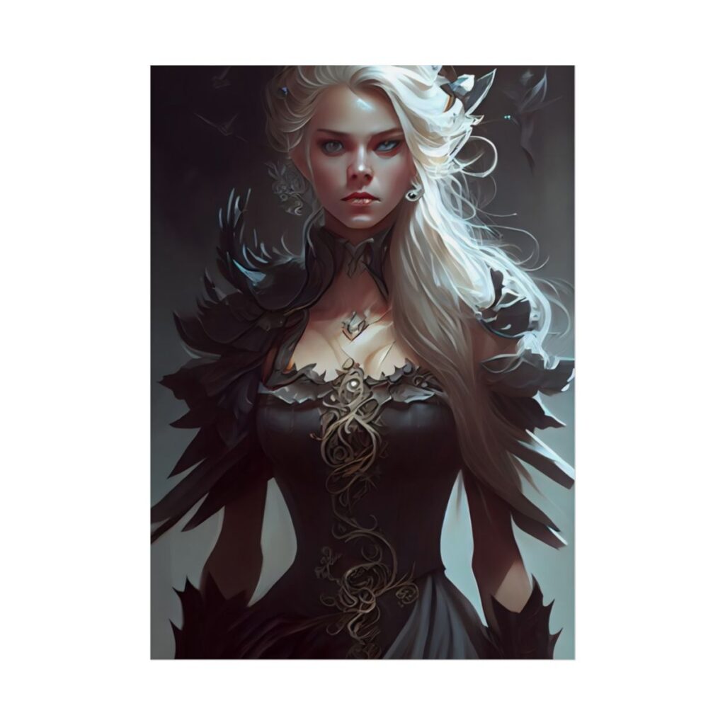 Blonde Elegance: Formal Portrait in White Dress - Poster