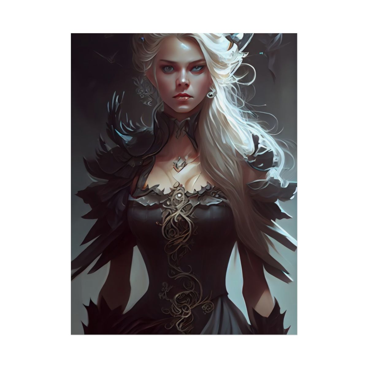 Blonde Elegance: Formal Portrait in White Dress - Poster
