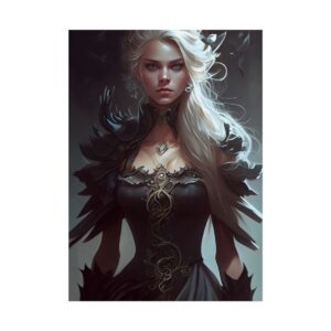 Woman in Feathered Black Cloak Poster