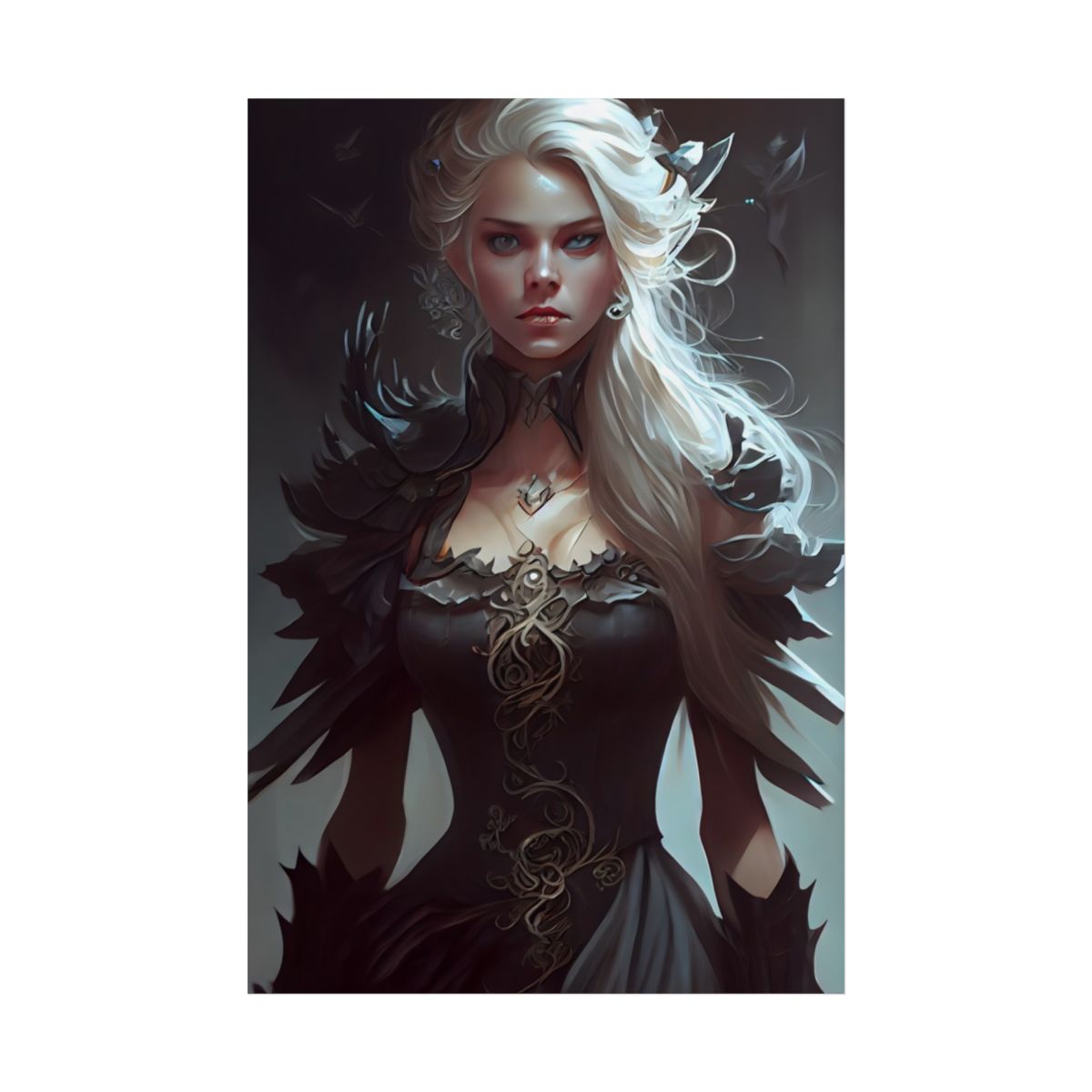 Blonde Elegance: Formal Portrait in White Dress - Poster