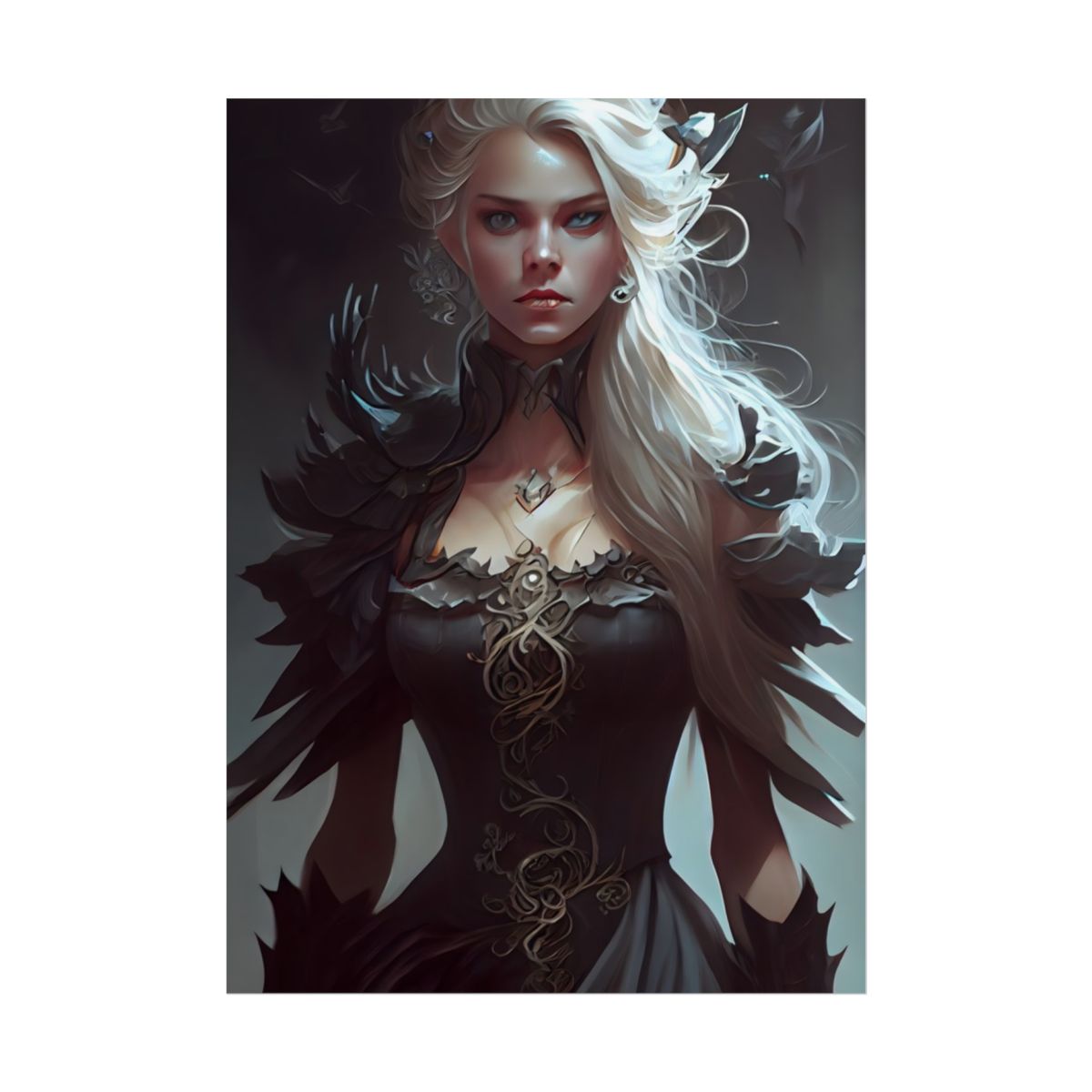 Blonde Elegance: Formal Portrait in White Dress - Poster