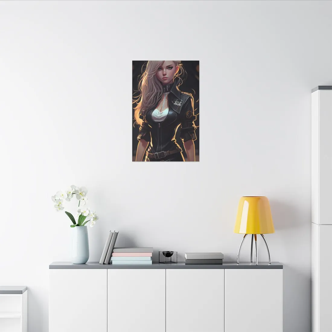 Blonde Female Police Officer: Calm Professional in Hotel Lobby - Canvas