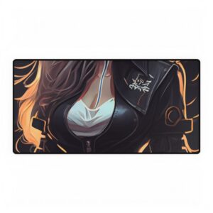 Blonde Woman in Black Outfit Desk Mat